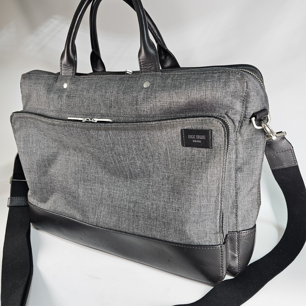 Jack Spade Briefcase Laptop Bag Case Leather Crosbody Nylon Canvas Travel Padded